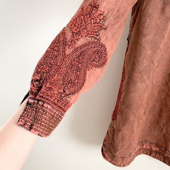 Soft Surroundings Burnt Orange Acid Washed Embroidered Tunic Mini Dress Medium - Picture 8 of 11